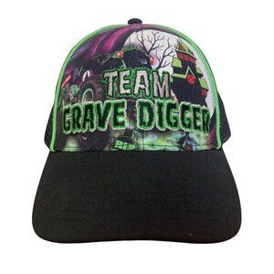 Team Grave Digger Monster Jam Trucker Hat Snapback Mesh Haunted House Halloween